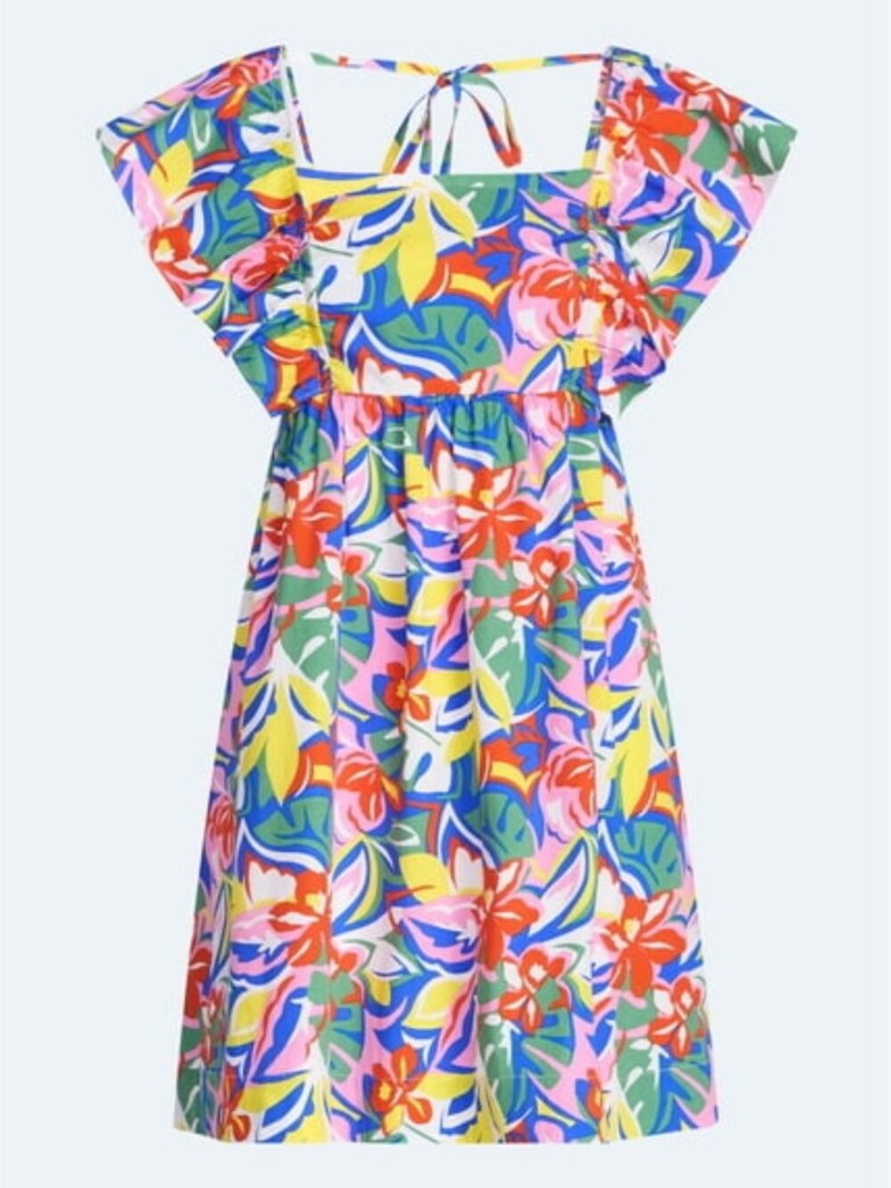 NEW Free Assembly Bright Tropical Floral Cotton Ruffle Mini Dress